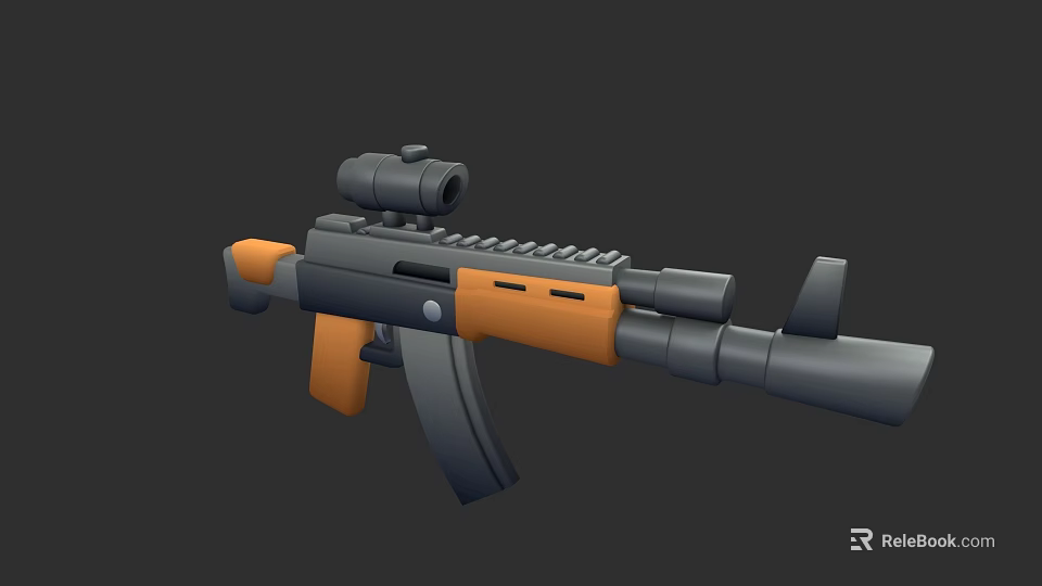 Modern Tactical Assault Rifle With Scope Orange Black Design And Magazine 3d model 