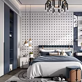 Modern Kids Room Interior With Bed Polka Dot Wall Shelves Desk Chair And Chandelier