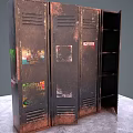 Rusty Metal Lockers With Colorful Stickers Graffiti And Open Compartments