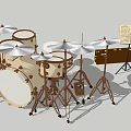 Percussion Music Instrument Setup With Drums Cymbals Music Stand And Sheet Notes