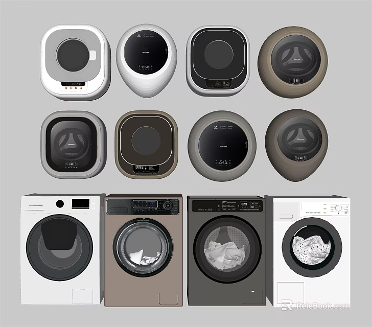 Modern Washing Machine Designs With Multiple Styles White Gray Brown Colors And Sleek Front Load Models 3d model 