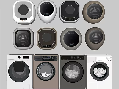 Modern Washing Machine Designs With Multiple Styles White Gray Brown Colors And Sleek Front Load Models 3d model