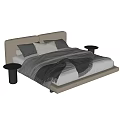 Modern Double Bed with Soft Layered Bedding Plush Pillows and Wooden Side Table