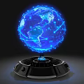 DP Device With Black Base Supporting Blue Glowing Globe Network Lines And Data Points