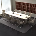 Modern White Conference Table In Meeting Room With Beige Leather Chairs Around