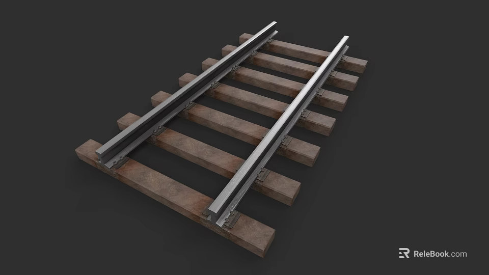 Train Railroad Tracks With Wooden Ties And Metal Rails On Dark Background 3d model 