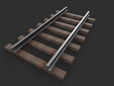 Train Railroad Tracks With Wooden Ties And Metal Rails On Dark Background 3d model