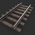 Train Railroad Tracks With Wooden Ties And Metal Rails On Dark Background
