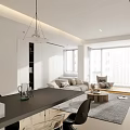 Modern Dining Kitchen Interior With Gray Cabinets Pendant Lights Dining Table And Chairs 3d model