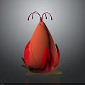 Red Flowering Plant with Vibrant Red Petals Brown Leaves and Red Tendrils Against Dark Background