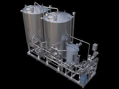 Industrial Equipment Featuring Stainless Steel Tanks Piping System And Frame Structure 3d model