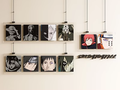 Anime Themed Photo Wall With Arranged Character Portraits And SHINOBI FALL Lettering 3d model
