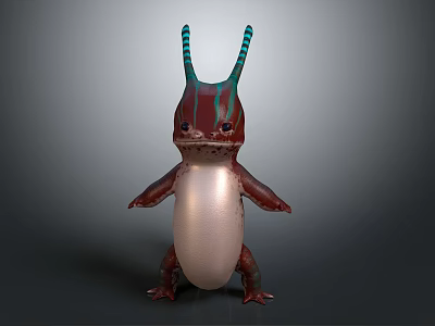 Fantasy Game Movie Character With Green Blue Striped Horns Red Body And White Translucent Belly 3d model