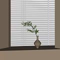 Light Filtering Through Blinds White Vase With Green Leafy Branch On Window Sill 3d model