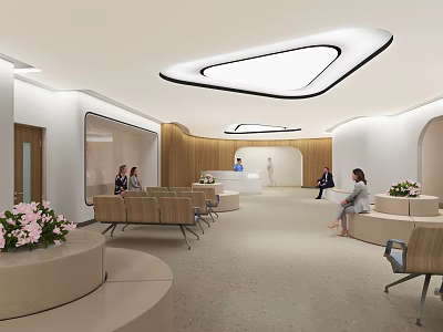 Modern Hospital Outpatient Clinic Waiting Area With Soft Lighting Wooden Elements And Comfortable Seating 3d model