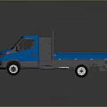 Blue Single Cab Truck With Flatbed And Yellow Light Bar On Top