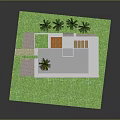Cartoon Scenery Of Modern White House With Green Lawn Palm Trees And Solar Panels