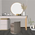 Elegant Modern Dressing Table With Round Mirror Marble Countertop And Decorative Items 3d model