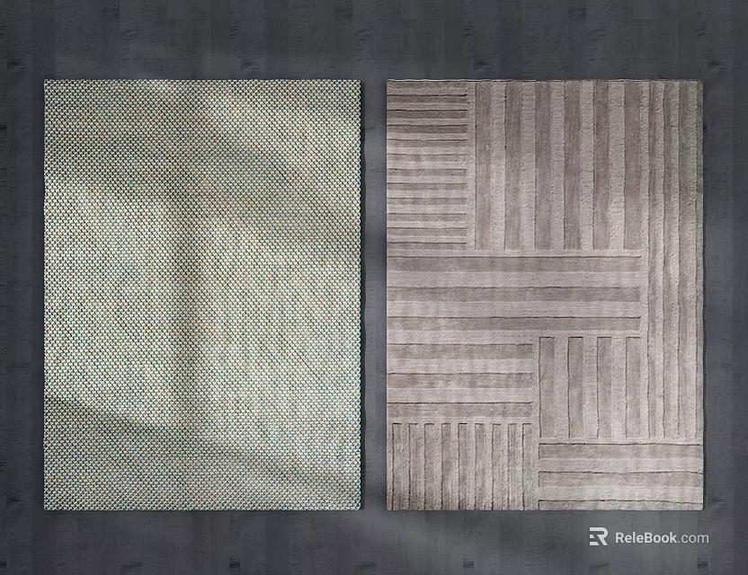 Square Rugs With Light Green Grid And Gray Striped Geometric Patterns For Home Decor 3d model 
