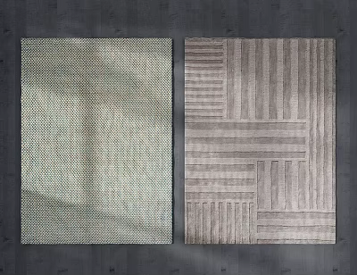 Square Rugs With Light Green Grid And Gray Striped Geometric Patterns For Home Decor 3d model