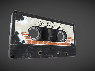 Vintage Sci-Fi Tracks Cassette Tape With Retro Design For Commercial Audio Equipment 3d model