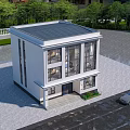 Modern Two Story Detached Villa With Large Glass Windows Lawn And Water Reflection