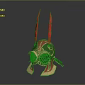 Medieval Ornate Weapon Helmet With Green Red And Gold Accents And Intricate Horns
