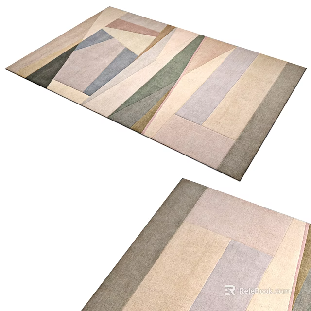Modern Square Rug With Geometric Pattern In Beige Grey Green Tones For Living Room Decor 3d model 