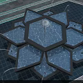 Hexagonal Garden Water Ornament Featuring Blue Pools Flowing Water Jets And Grid Patterned Ground