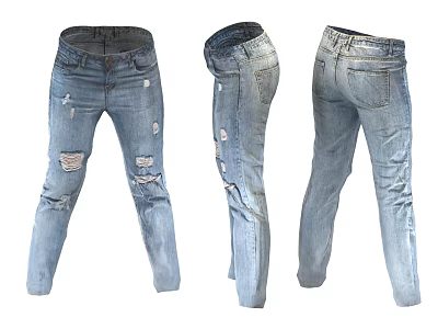Distressed Light Blue Slim Fit Jeans With Front Side And Back Views 3d model
