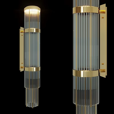 Modern Wall Lamp with Brass Frame and Glass Tubes for Contemporary Home Decor 3d model