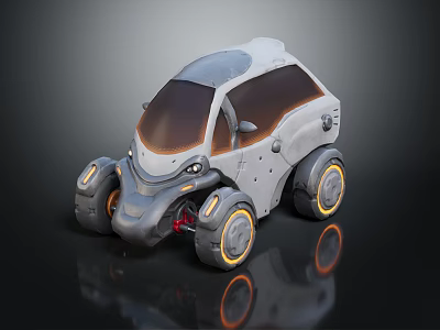Futuristic Concept Car With Gray Body And Dark Windows Yellow Rims And Rounded Unique Design 3d model