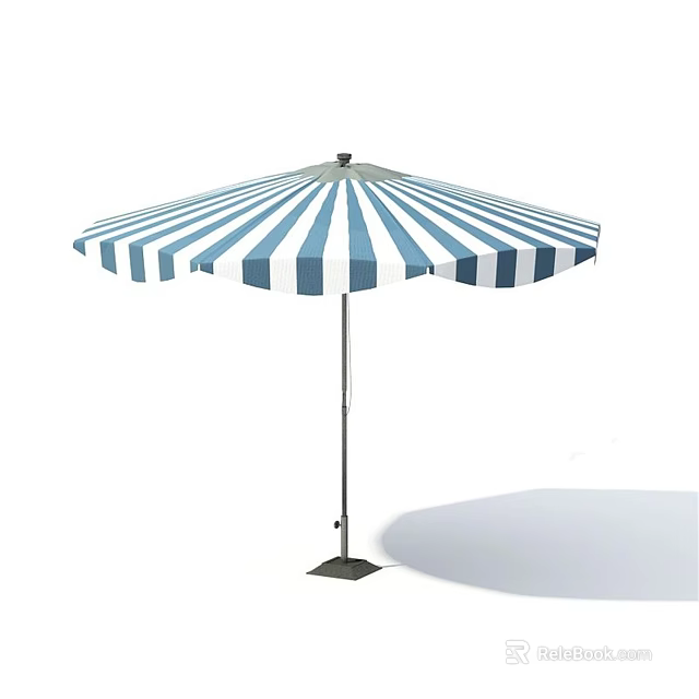 Blue And White Striped Patio Umbrella With Metal Pole And Base For Outdoor Shading Use 3d model 