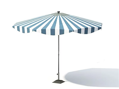 Blue And White Striped Patio Umbrella With Metal Pole And Base For Outdoor Shading Use 3d model
