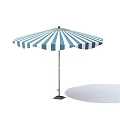 Blue And White Striped Patio Umbrella With Metal Pole And Base For Outdoor Shading Use