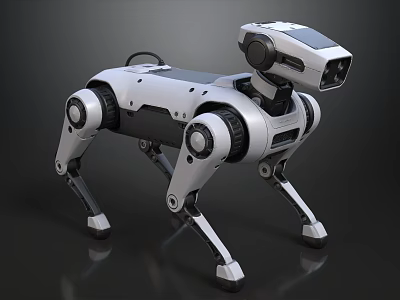 White Mechanical Robot Dog With Four Legs And Camera Head Design 3d model