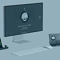 Modern Computer Monitor Setup With Keyboard Mouse Smartphone Tablet And Charging Dock