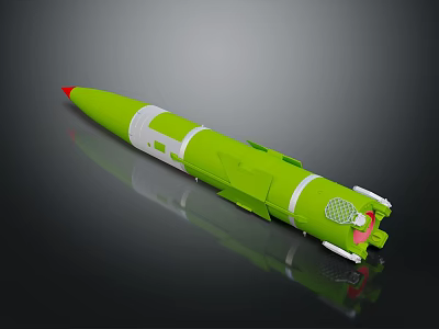 Green Military Missile With White Sections Red Warhead And Grid Design 3d model