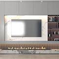 Modern TV Background Wall Design With Marble Panel Fireplace And Storage Shelves 3d model