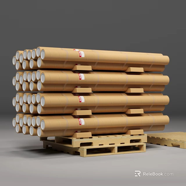 High Quality Neatly Stacked Rolled Paper Household Supplies On Wooden Pallets 3d model 