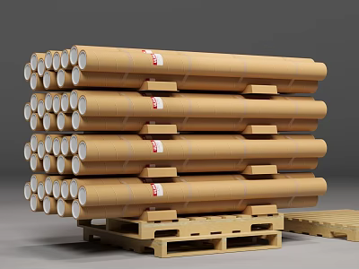 High Quality Neatly Stacked Rolled Paper Household Supplies On Wooden Pallets 3d model