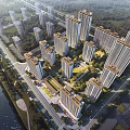 Aerial Planning of High Rise Residential Community Along River With Roads And Green Belts
