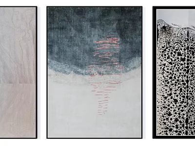 Three Panel Abstract Modern Artworks With Textured Backgrounds Red Strokes And Patterns 3d model