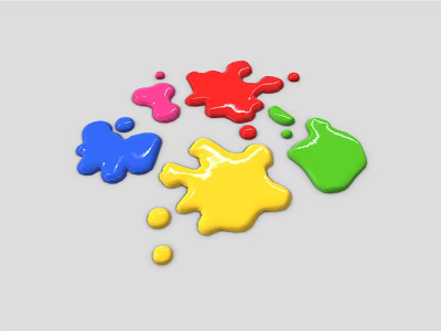 Art Supplies Collection Featuring Colorful Paint Splatters In Vibrant Red Yellow Blue Green Pink Hues 3d model
