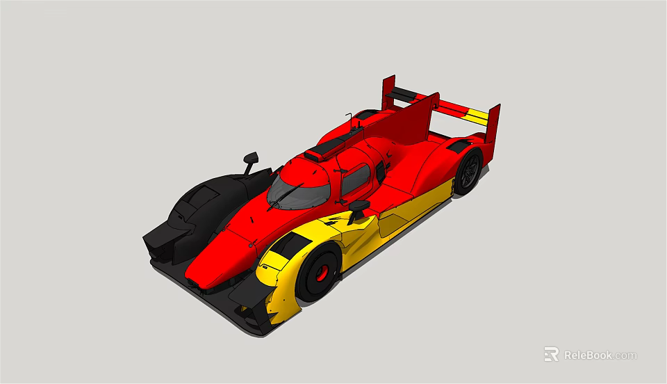 Red and Yellow Race Car with Streamlined Body Aerodynamic Rear Wing and Low Chassis 3d model 