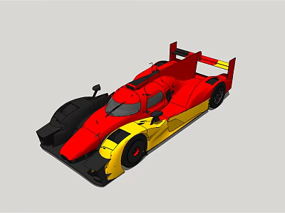 Red and Yellow Race Car with Streamlined Body Aerodynamic Rear Wing and Low Chassis 3d model