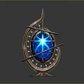 Ornate Copper Decorative Sphere With Blue Glowing Core And Metal Rings