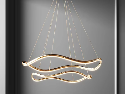 Elegant Golden Wave Design Chandelier With Multiple Hanging Strings And Modern Style 3d model