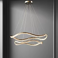 Elegant Golden Wave Design Chandelier With Multiple Hanging Strings And Modern Style