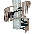 Modern Spiral Staircase With Golden Metal Railings And Black Steps Design